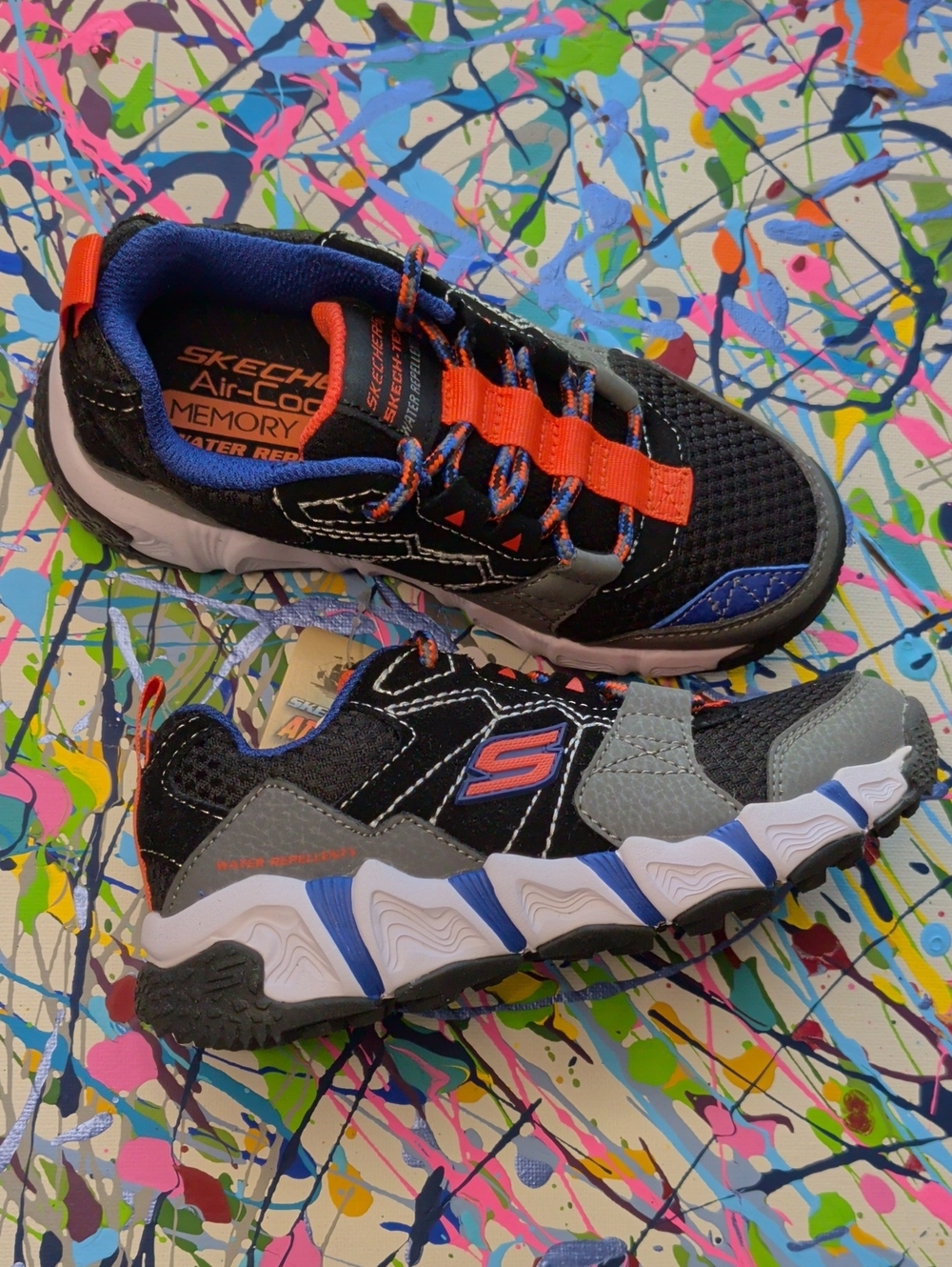 Skechers Trail Blaster Charcoal, Blue & Orange Water Repellent Boys Sneakers